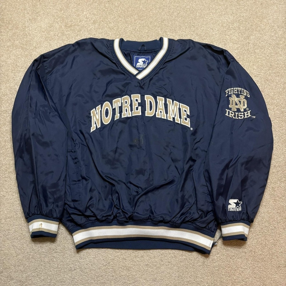 Vtg Starter Notre Dame Jacket SZ XL Blue 90s Fighting Irish Pullover Windbreaker